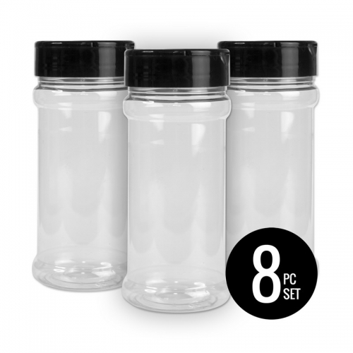 Set of 8 14-oz Refillable PET Clear Bottles and Lids