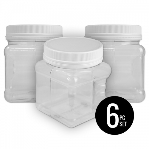 Set of 6 25-oz Refillable PET Clear Bottles and Lids