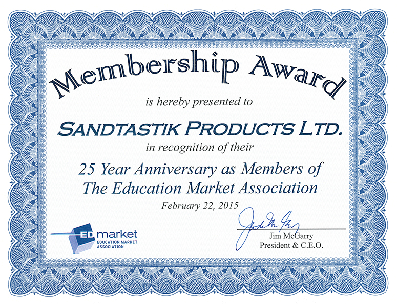 25th Anniversary Membership Award for Sandtastik Products Ltd